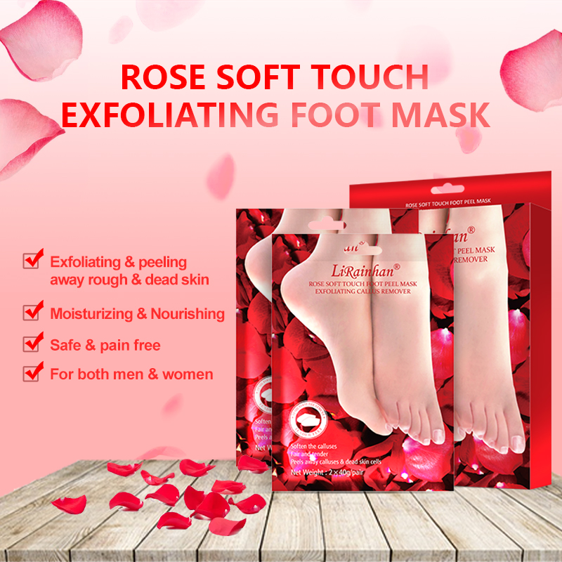 Rose Exfoliating Foot Mask for Dry, Cracked Feet, Callus, Dead Skin Remover By LIRAINHAN